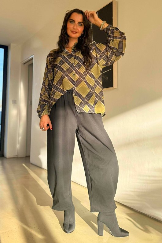 Ainsley Plaid Chiffon Blouse Olive